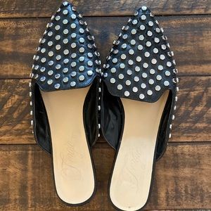 Silver studded mules, size 8.5. 1 inch heel
